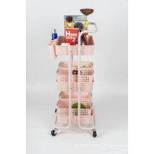 Pink Color Spa Facial Salon Trolley Kitchen Storage Rack Rolling Cart Utility Organizer